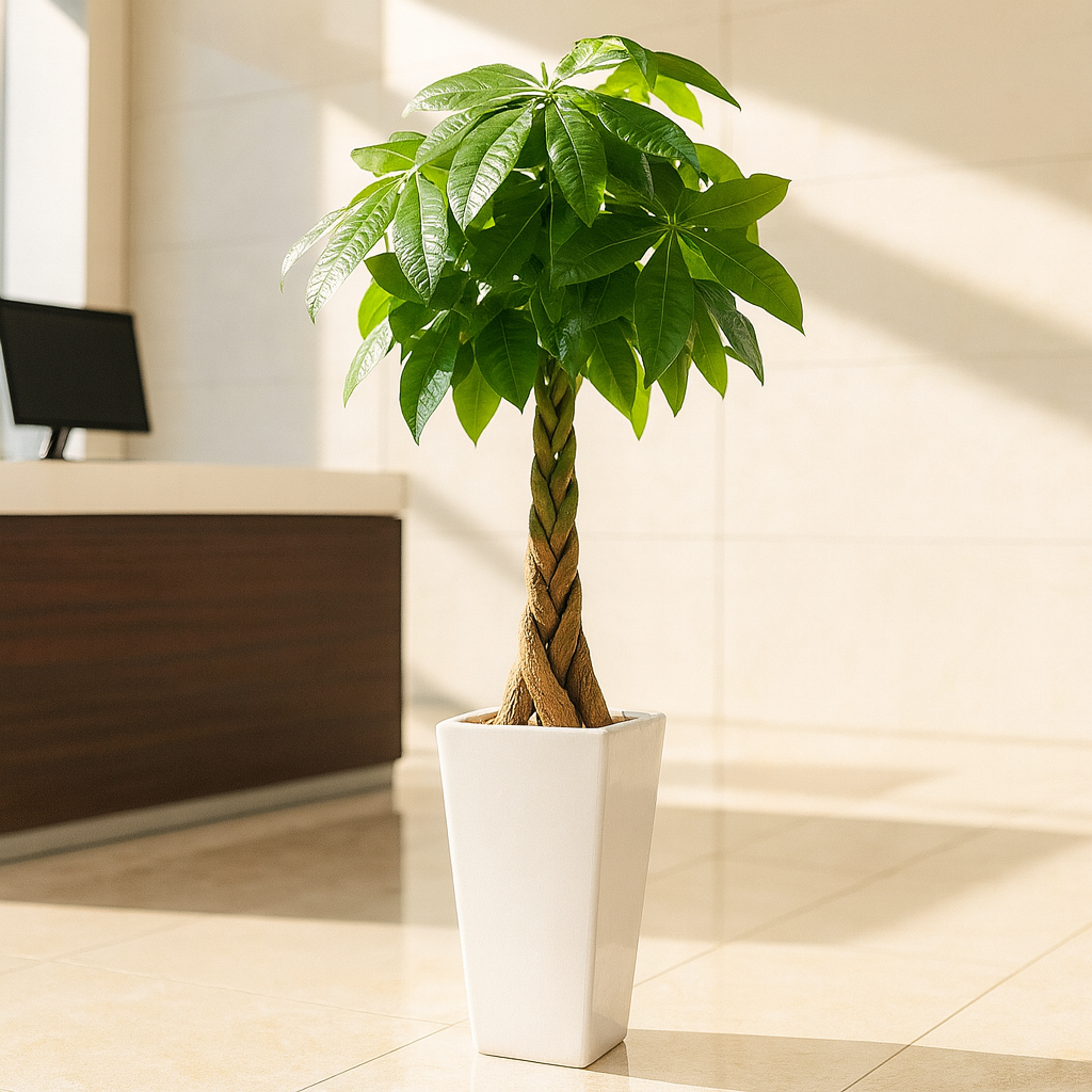 金運を呼び込むねじりパキラ白陶器3